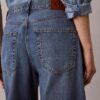 Jeans de ganga de perna larga em mistura de linho