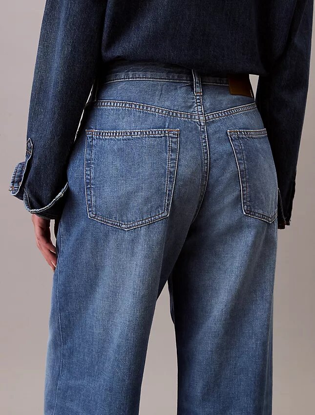 Jeans de ganga de perna larga em mistura de linho Jeans de ganga de perna larga em mistura de linho