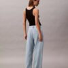 Jeans de ganga de perna larga em mistura de linho Jeans de ganga de perna larga em mistura de linho
