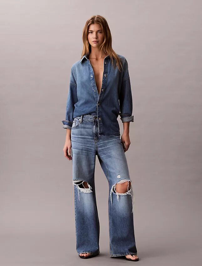 Jeans de ganga largos de cintura baixa Jeans de ganga largos de cintura baixa