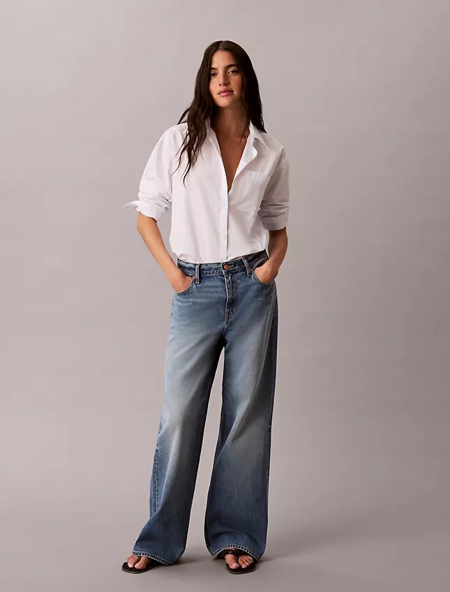 Jeans de ganga largos de cintura baixa Jeans de ganga largos de cintura baixa