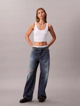 Jeans de ganga largos de cintura baixa Jeans de ganga largos de cintura baixa