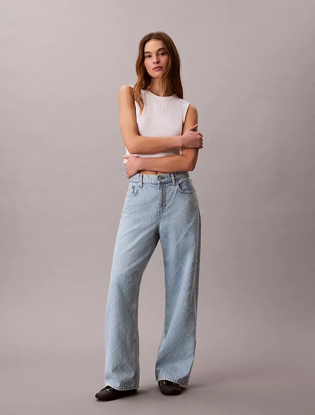Jeans de ganga largos de cintura baixa Jeans de ganga largos de cintura baixa