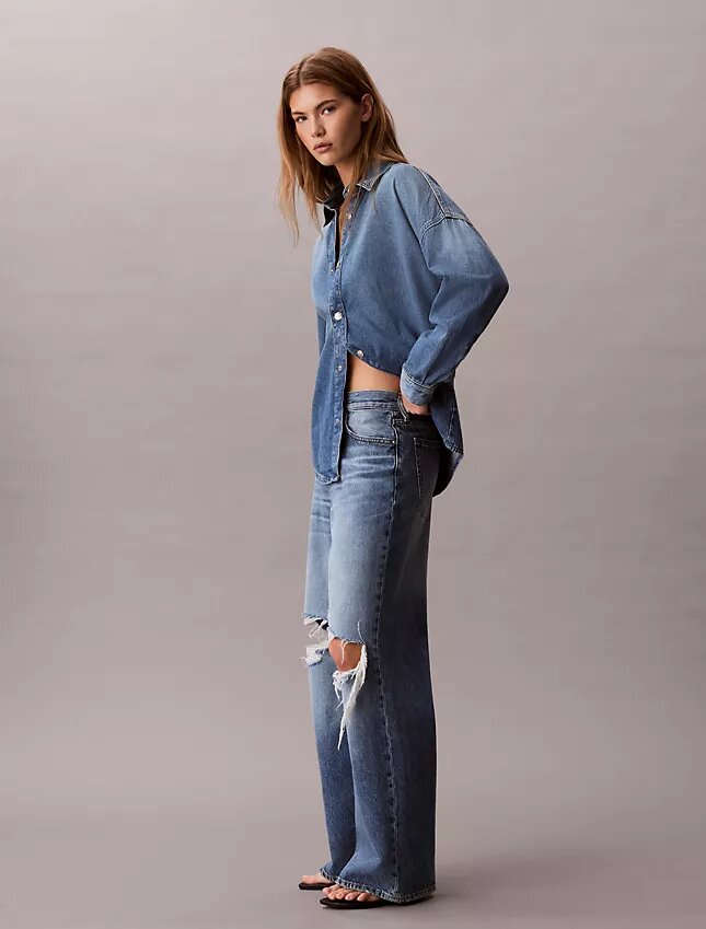 Jeans de ganga largos de cintura baixa Jeans de ganga largos de cintura baixa