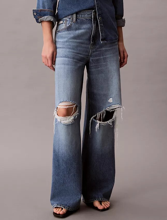 Jeans de ganga largos de cintura baixa Jeans de ganga largos de cintura baixa