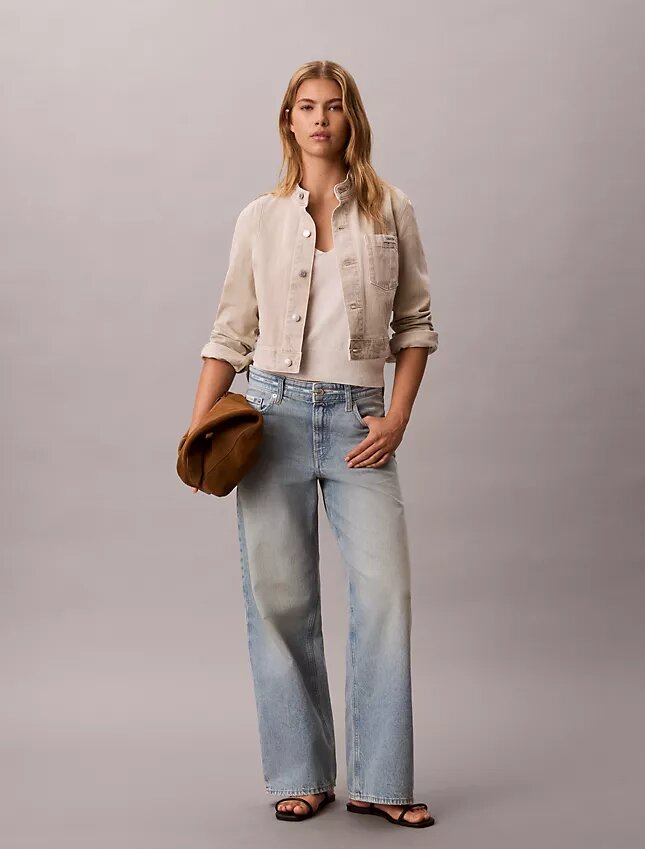 Jeans de ganga largos de cintura baixa com logótipo Jeans de ganga largos de cintura baixa com logótipo