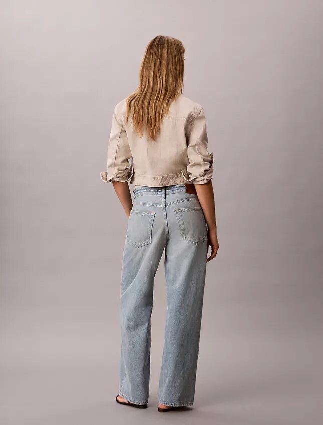 Jeans de ganga largos de cintura baixa com logótipo Jeans de ganga largos de cintura baixa com logótipo
