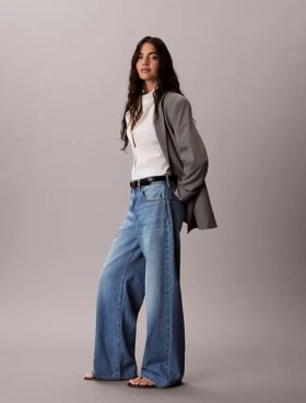 Jeans de perna larga em mistura de liocel