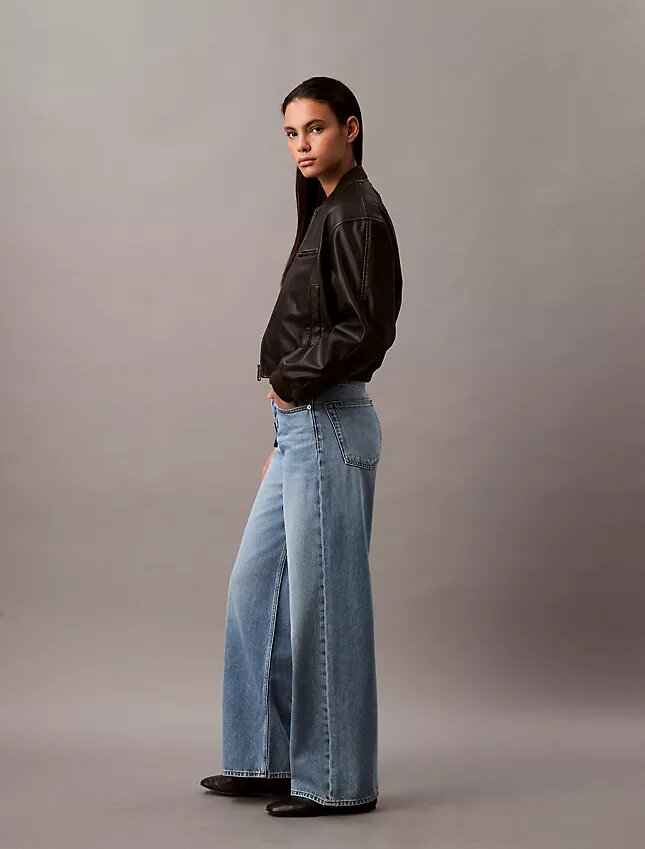 Jeans de perna larga em mistura de liocel Jeans de perna larga em mistura de liocel