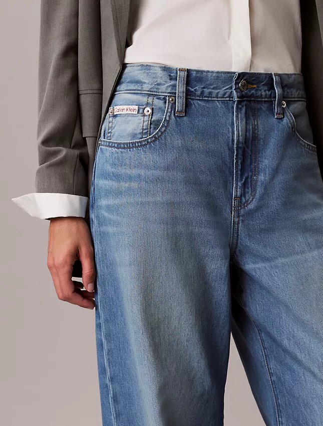 Jeans de perna larga em mistura de liocel Jeans de perna larga em mistura de liocel