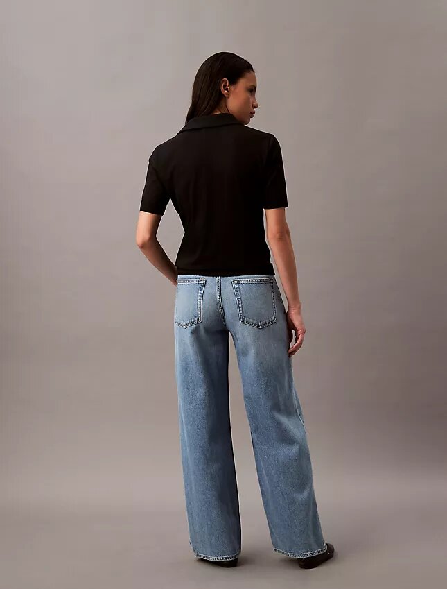 Jeans de perna larga em mistura de liocel Jeans de perna larga em mistura de liocel