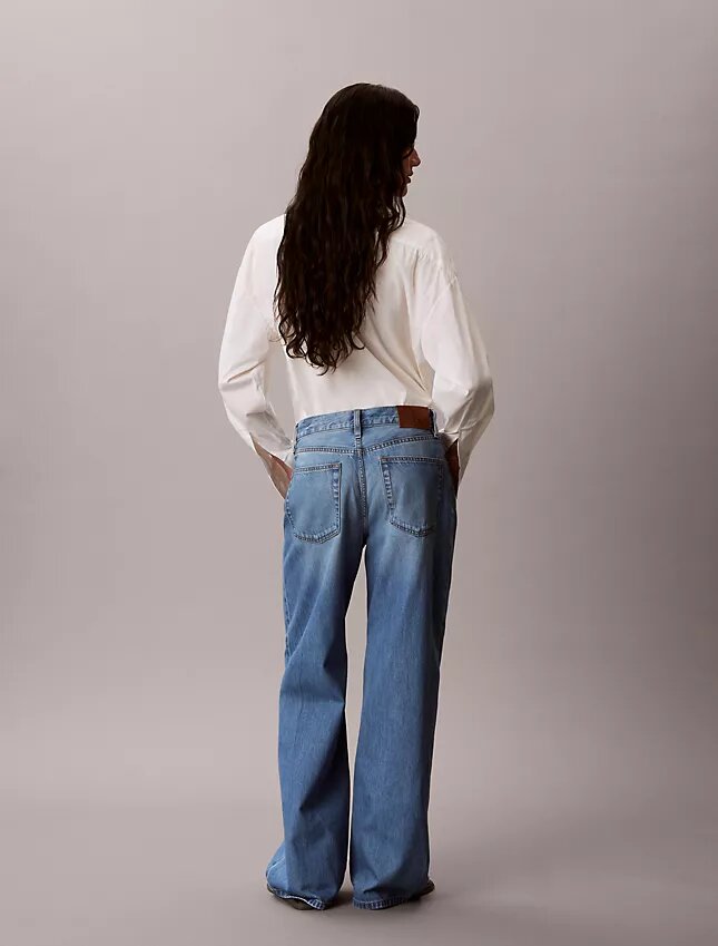 Jeans de perna larga em mistura de liocel Jeans de perna larga em mistura de liocel