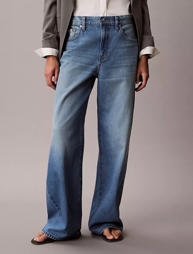 Jeans de perna larga em mistura de liocel Jeans de perna larga em mistura de liocel
