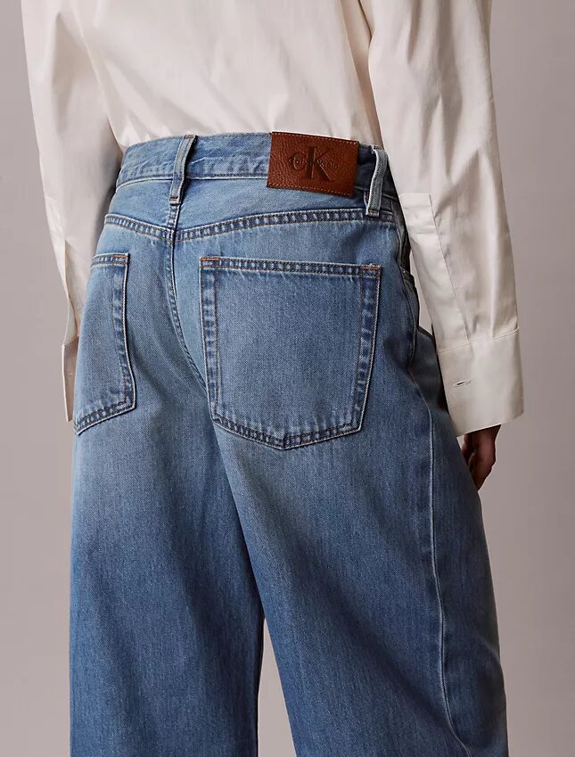 Jeans de perna larga em mistura de liocel Jeans de perna larga em mistura de liocel