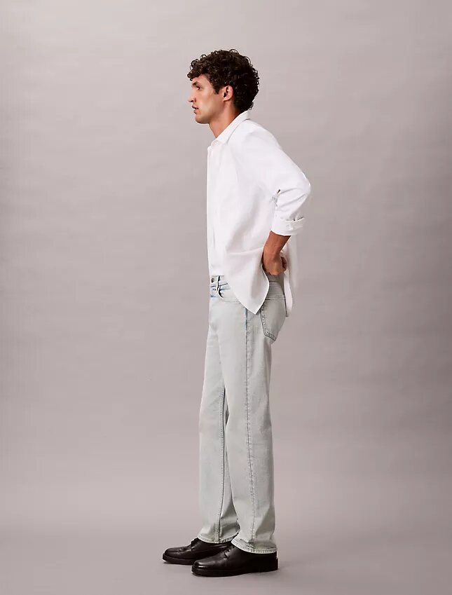 Jeans retos padrão em mistura de lã Jeans retos padrão em mistura de lã