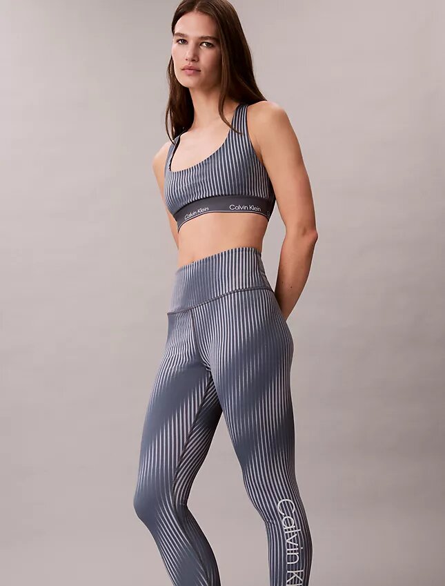 Leggings de cintura alta com 7/8 e estampado desportivo moderno Leggings de cintura alta com 7/8 e estampado desportivo moderno