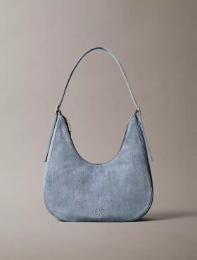 Mala a tiracolo em Denim com logótipo em forma de meia-lua
