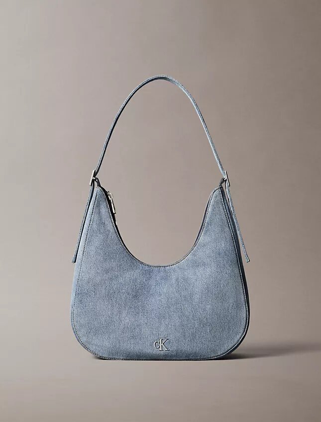 Mala a tiracolo em Denim com logótipo em forma de meia-lua Mala a tiracolo em Denim com logótipo em forma de meia-lua
