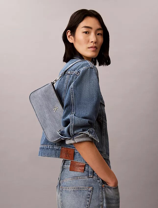Mala de ombro conversível em Denim com logótipo Mala de ombro conversível em Denim com logótipo