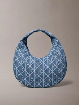 Mala Hobo em Denim com Logótipo Emblemático em Toda a Superfície