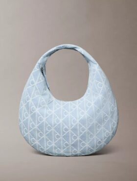 Mala Hobo em Denim com Logótipo Emblemático em Toda a Superfície