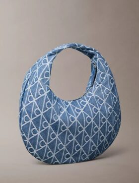 Mala Hobo em Denim com Logótipo Emblemático em Toda a Superfície