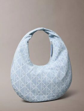 Mala Hobo em Denim com Logótipo Emblemático em Toda a Superfície
