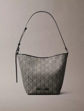 Mala tipo balde em jacquard com logótipo em todo o tecido e bolsa interior