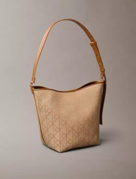 Mala tipo balde em jacquard com logótipo em todo o tecido e bolsa interior