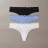 Microfiber Thong com renda, embalagem de 3 unidades Microfiber Thong com renda, embalagem de 3 unidades