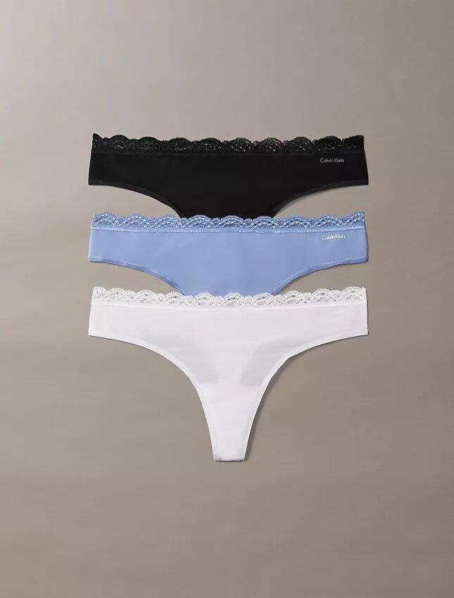 Microfiber Thong com renda, embalagem de 3 unidades Microfiber Thong com renda, embalagem de 3 unidades