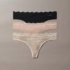 Microfiber Thong com renda, embalagem de 3 unidades Microfiber Thong com renda, embalagem de 3 unidades