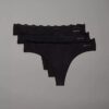 Microfiber Thong com renda, embalagem de 3 unidades Microfiber Thong com renda, embalagem de 3 unidades