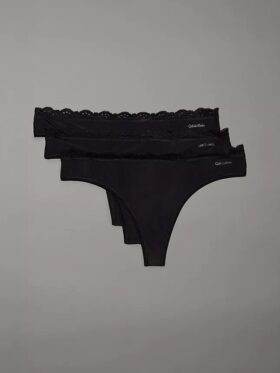 Microfiber Thong com renda, embalagem de 3 unidades