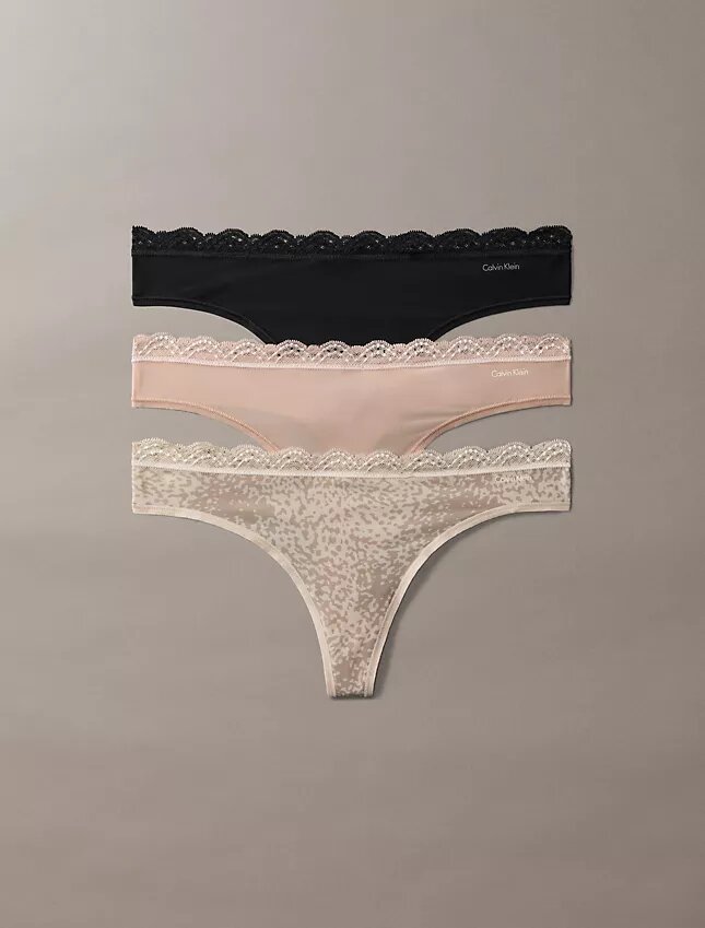 Microfiber Thong com renda, embalagem de 3 unidades Microfiber Thong com renda, embalagem de 3 unidades