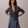 Mini-saia de Denim plissada