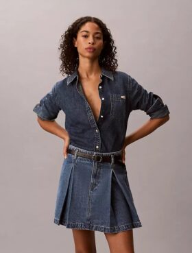 Mini-saia de Denim plissada