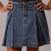 Mini-saia de Denim plissada