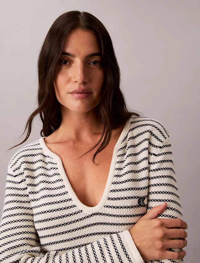 Mini-vestido com canelado às riscas Mini-vestido com canelado às riscas