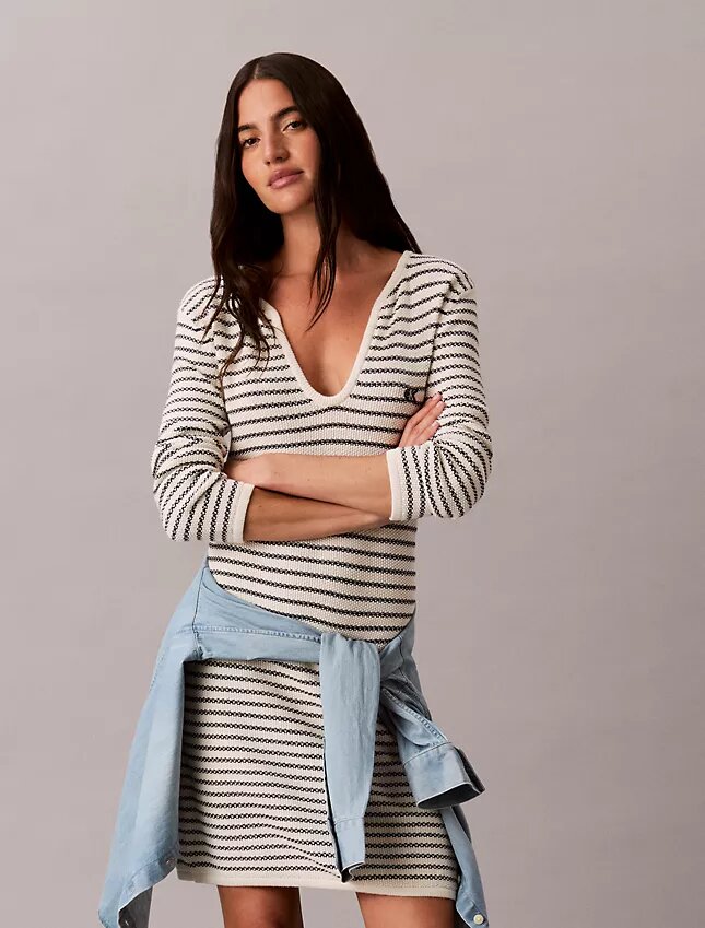 Mini-vestido com canelado às riscas Mini-vestido com canelado às riscas