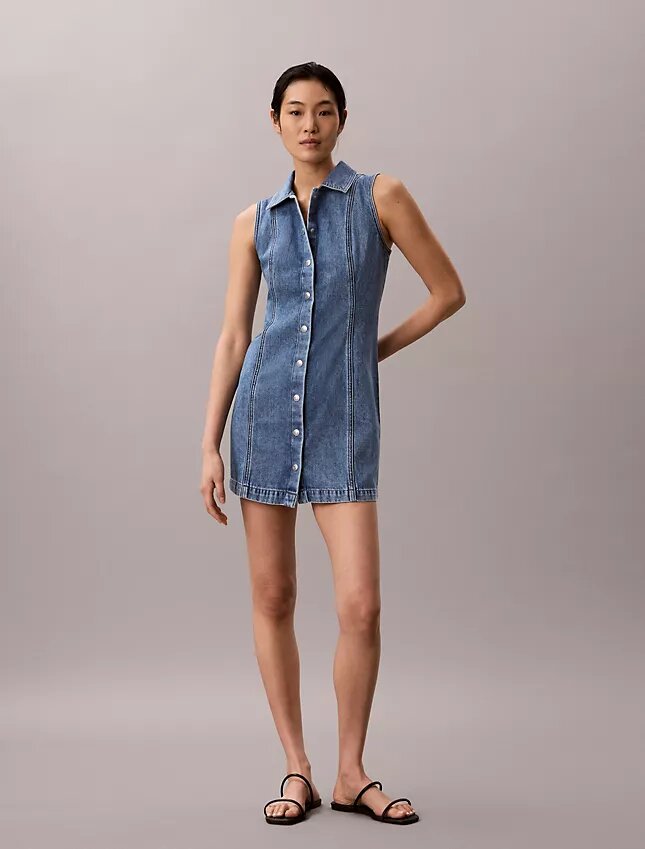 Mini-vestido com costuras em Denim Mini-vestido com costuras em Denim
