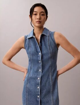 Mini-vestido com costuras em Denim