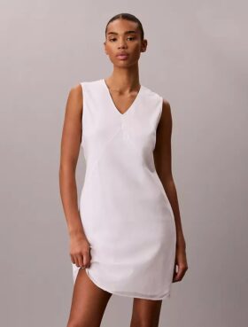 Mini-vestido com decote em V em mistura de algodão