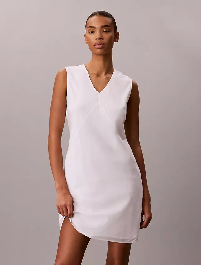 Mini-vestido com decote em V em mistura de algodão Mini-vestido com decote em V em mistura de algodão