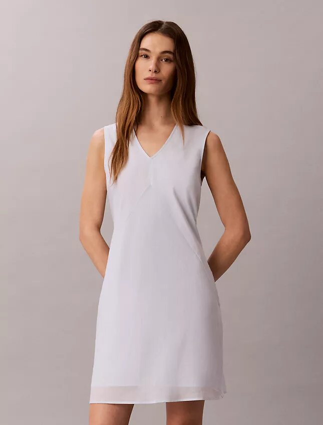 Mini-vestido com decote em V em mistura de algodão Mini-vestido com decote em V em mistura de algodão