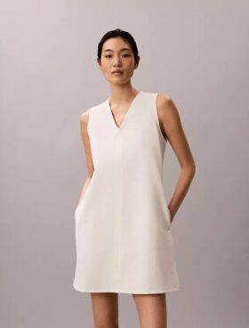 Mini-vestido com decote em V em tecido interlock