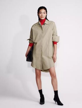 Mini-vestido de camisa em popeline