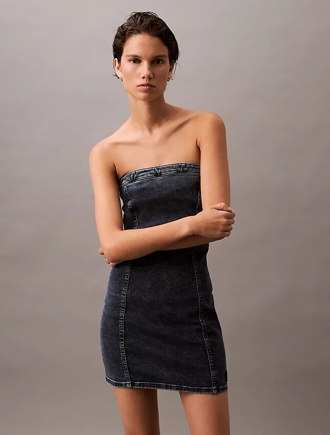 Mini-vestido de Denim sem alças Mini-vestido de Denim sem alças