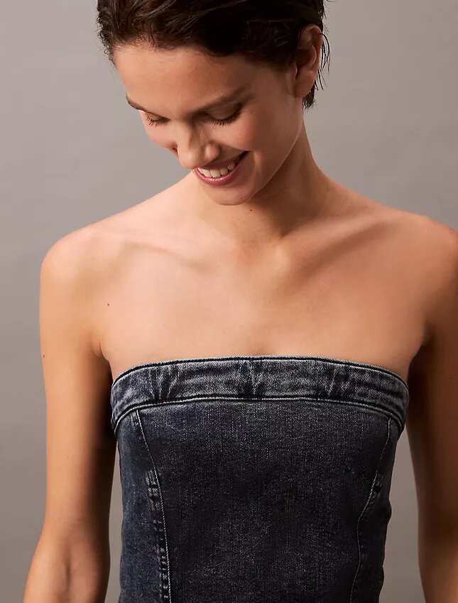 Mini-vestido de Denim sem alças Mini-vestido de Denim sem alças