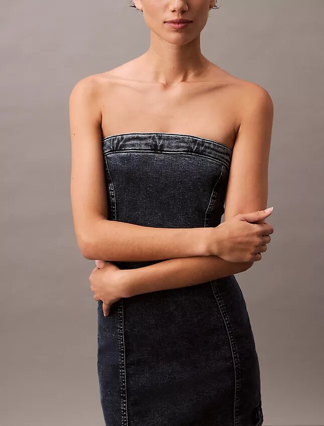 Mini-vestido de Denim sem alças Mini-vestido de Denim sem alças
